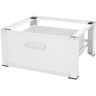 ML-Design Waschmaschinen Untergestell mit Schublade 63x54cm Stahl Weiß bis 150kg, Waschmaschinen-Unterschrank, Stabiler Waschmaschinensockel, H=31,5cm Podest