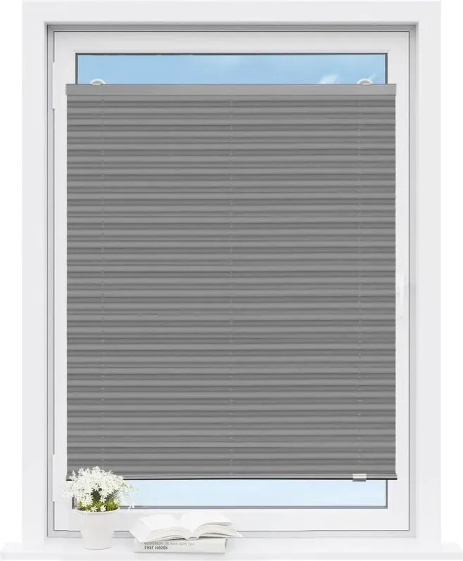 WOLTU Plissee ohne Bohren, mit Saugnäpfen, Plissee-Rollo, Plissee für den Innenbereich, lichtfilternd, Sonnenschutz für Standardfenster, Dachfenster und Balkontüren, 50 x 130 cm, grau