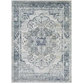 livabliss Ascot Vintage Teppich 160x220 cm – Boho Kurzflor für Wohnzimmer, Esszimmer & Schlafzimmer – pflegeleicht in Grau & Blau