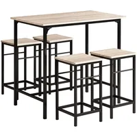 SoBuy Bartisch-Set mit 4 Hockern, 5-teilig Holzfarbe 100x60x87cm Industriell