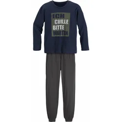 AUTHENTIC LE JOGGER Pyjama, (2 tlg., 1 Stück), Schlafanzug mit Spruch "Ich chille bitte warten" AUTHENTIC LE JOGGER marine-anthrazit 122/128