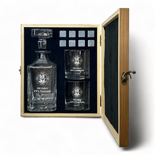 Whisky Set Feuerwehr Gravur und Wunschtext Karaffe 700 ml und Gläser personalisiert Holzbox Geschenk (Motiv 2: Retten - Löschen - Bergen - Schützen, Nur Karaffe)