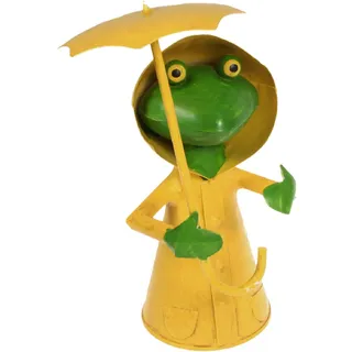 Lenzbach Zaunhocker Frosch im gelbem Regenmantel mit Schirm 24 cm Figur aus Blech Metall Garten Deko Garten Balkon Dekofigur Pfostenhocker Strand Meer maritim