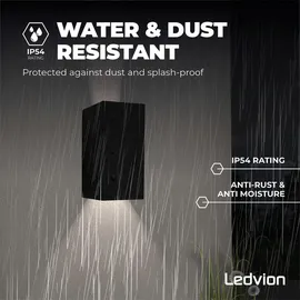 Ledvion - LED Wandlampe, 3000K, 7W, IP54, Schwarz, Cube, Außenlampe, Wandlampe Innen, Gartenbeleuchtung