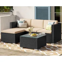 Songmics (5-tlg) Gartenlounge-Set, Tisch, Fußhocker und Sofa, mit Kissen,