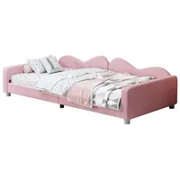 Flieks Polsterbett, Teddy-Samt Kinderbett Einzelbett Schlafsofa mit Lattenrost 90x200cm rosa 95 cm x 214.5 cm x 42 cm