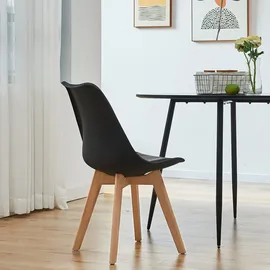 Svita MATS 2er Set Esszimmerstühle Küchenstühle Holz Lehne Kunstleder Schwarz