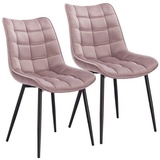 Woltu Esszimmerstühle 2er Set Küchenstuhl Polsterstuhl mit Rückenlehne, Sitzfläche aus Samt, Metallbeine, Rosa