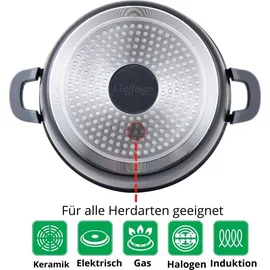Cheffinger 6-Teilig Kochgeschirr-Set 20 / 24 / 28 cm Topf Induktion Alu Guss Pfanne Topfset Kochtopfset Marmor
