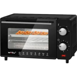 Woltu 10 Liter, 650 Watt Toasterofen Pizzaofen Backblech mit Timer 0-60 Min., Miniofen Grillrost Entnahmegriff, Schwarz