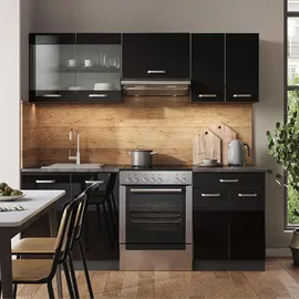 Vicco Küchenzeile R-Line 200 cm Schwarz Hochglanz/Anthrazit