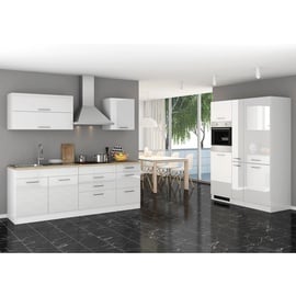 Held Möbel Küchenzeile Mailand 380 cm Weiß Hochglanz-Weiß Matt mit E-Geräten