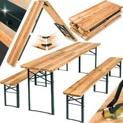 tectake® Bierzeltgarnitur, 3-teilig, belastbar, Holzlackierung mit Klarlack