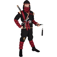 Ninja Kostüm, rot-gold-schwarz - Größe: 104/116 - 152/164 (152/158)
