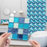 Fliesenaufkleber Elegantes Blaues Plaid Klebefliesen PVC Wasserdicht Fliesenaufkleber Bad Ölfest Küchenrückwand Folie Hitzebeständig Treppenaufkleber Selbstklebend Wasserfest Mosaikfliesen 15x15x10pcs