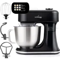 LEHMANN Multifunktions Küchenmaschine mit Display, 12 Geschwindigkeiten, Fermentationsfunktion mit Heizfunktion, integrierte Waage, Timer, Knetmaschine mit 3 Rühreinsätze und 5L Rührschüssel