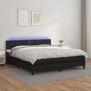 vidaXL Boxspringbett mit Matratze & LED Schwarz 160x200 cm Kunstleder