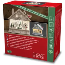 Konstsmide LED Holzsilhouette Haus, weiß, 6H Timer, 4 warm weiße Dioden, batteriebetrieben