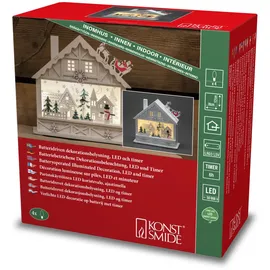 Konstsmide LED Holzsilhouette Haus, weiß, 6H Timer, 4 warm weiße Dioden, batteriebetrieben