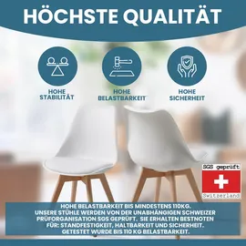 Albatros Esszimmerstühle 4er Set AARHUS, Weiss - Beine aus Buche Massiv-Holz, Skandinavisches Retro-Design, bequemer Schalenstuhl - Eleganter Küchenstuhl, Stuhl Esszimmer Stühle,