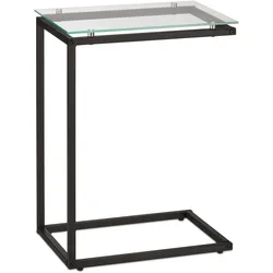 Relaxdays Beistelltisch, U-Form, Glas Tischplatte, Metall, Bauhausstil, Konsolentisch HxBxT: 61 x 30 x 45 cm, schwarz