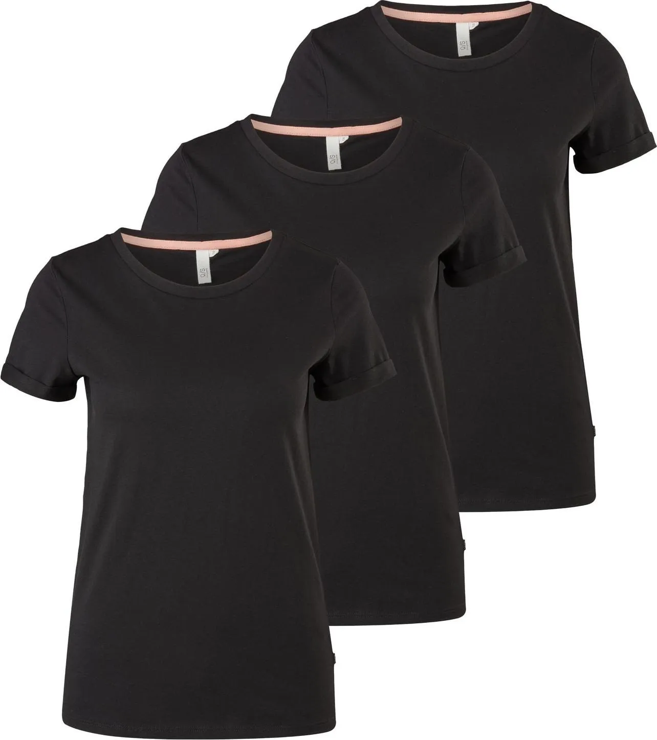 S.Oliver, Damen, Shirt, Q/S by s.Oliver Damen T-Shirt kurzarm mit Rundhals-Ausschnitt Basic 3 Stück, Schwarz, (M)