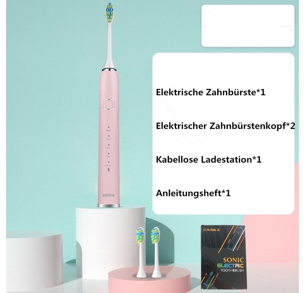 Preisvergleich Produktbild XDeer Zahnbürste Elektrische Zahnbürste Schallzahnbürste - Reise Zahnbürsten, Elektrisch,Schall Electric Toothbrush Mit 2 köpfe, 5 modi,Timer rosa