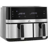 Homcom Heißluftfritteuse 8,5L Fritteuse mit Doppelkammer, 8 in 1 Rezeptur, Airfryer mit Antihaftbeschichtung, Touchscreen, Smart und