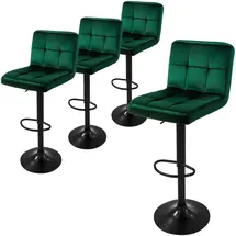 ML-Design Barhocker 4Er Set Bezug aus Samt Grün mit Rückenlehne und Fußstütze