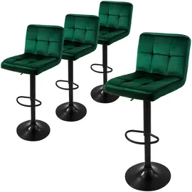 ML-Design Barhocker 4Er Set Bezug aus Samt Grün mit Rückenlehne und Fußstütze
