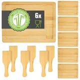 Dune Design 6 Personen Raclette Teller Set Holz - 30x22cm Pfännchen Untersetzer mit Spachtel