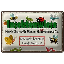 Roomando Insektenwiese Blechschild | Bienen, Hummeln und Co. | Bitte nicht betreten | 40 cm x 30 cm