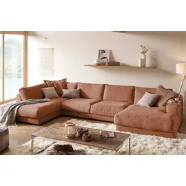 KAWOLA Wohnlandschaft U-Form Madeline Cord Longchair rechts rost