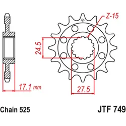 JT SPROCKETS Stahl Geräuschfreies Ritzel 749 - 525