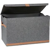 LOVE !T STORE !T LOVE IT STORE IT Premium Aufbewahrungsbox mit Deckel groß - Truhe aus Leinen - Verstärkt mit Holz - Extra stabil - Grau - 62x37,5x39 cm