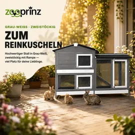 zooprinz Kleintierstall Rudy mit Auslauf 145 x 50 x 94 cm Grau