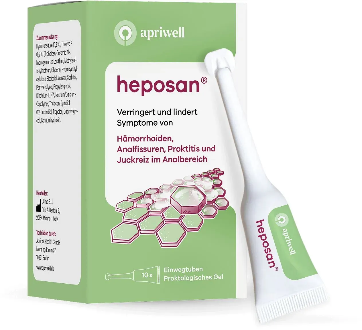 Apriwell Heposan - Verringert und lindert Symptome von Hämorrhoiden Analfissuren Gel 10 St