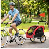 PawHut Fahrradhundeanhänger Hundebuggy mit 600D Oxford, Reflektoren, Handbremse, 2-in-1 Hundeanhänger & Buggy, Federung, faltbar rot 71 cm x 160 cm x 101 cm