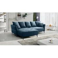 Fun Möbel Ecksofa Schlafsofa Sofa SADIE Stoff Element Dunkelblau Ottomane Links - Blau