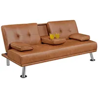 Yaheetech Schlafsofa Bettsofa Couch mit Tassenhalter Gästebett 167 x 81,5 x 75 cm, Rückenlehne neigbar 105°/140°/180°, 350 KG belastbar braun