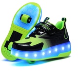 Sily Life Unisex Kinder LED Licht Skateboardschuhe mit Doppelrad Rollen,Drucktaste Einstellbare Skates,USB Wiederaufladbar, Outdoor Sport Gymnastik Running Sneaker - 33 EU