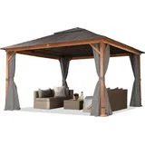 TOOLPORT Gartenpavillon 4 x 4 m inkl. Seitenteile Holzoptik/champagner