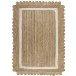 Teppich FLAIR RUGS "Grace", beige (natur, weiß), B:120cm H:7mm L:170cm, Jute, Teppiche, aus 100% Jute, fußbodenheizungsgeeignet, mit Bordüre