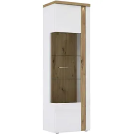 Forte Tuluza Vitrine, Eiche Weiß Hochglanz, Metall, 4 Fächer, 66.5x196x43.2 cm, Made in EU, Beimöbel erhältlich, stehend, Beleuchtung, Wohnzimmer, Wohnwände, Vitrinenschränke