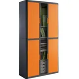 easyOffice Rollladenschrank aus Metall und Kunststoff, abschließbar, 110x204x42cm (B/H/T) orange / anthrazit, 4 Böden