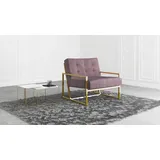 s-style möbel - Elfriede Loungesessel Mit Goldenen Metall Füßen, Rosa Samtstoff