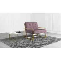 s-style möbel - Elfriede Loungesessel Mit Goldenen Metall Füßen, Rosa Samtstoff