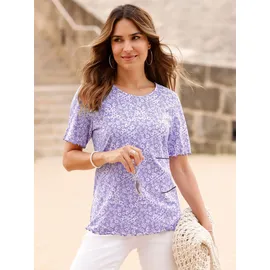 Classic Basics Kurzarmshirt CLASSIC BASICS "Kurzarm-Shirt", Damen, Gr. 40, lila (lavendel, ecru, bedruckt), 100% Baumwolle, bedruckt, geblümt, gemustert, Rundhals, Shirts