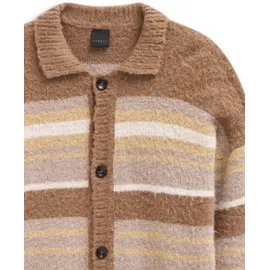 Bugatti Cardigan "Regular Fit", Herren, Gr. XL, 20, beige, Strick, 47% Polyacryl, 21% Polyamid, 16% Alpaka, 16% Wolle, gestreift, regular fit, Rippbündchen, Strickjacken, gestreift mit Knopfleiste & Kragen