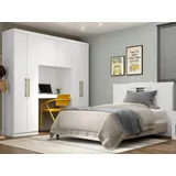 vente-unique Bettüberbau mit 6 Türen, Kleiderschrank & Stauraum - L. 200 cm - Weiß - Antero